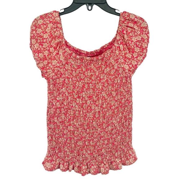 Art Class Girl’s Light Red Floral Smocked Puff Short Sleeve Top Small 6/6X - Picture 3 of 10